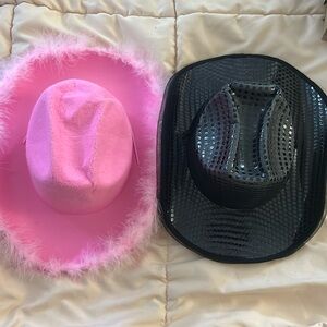 Set of Two Cowgirl Hats | Black and Pink | Black one Lights up!